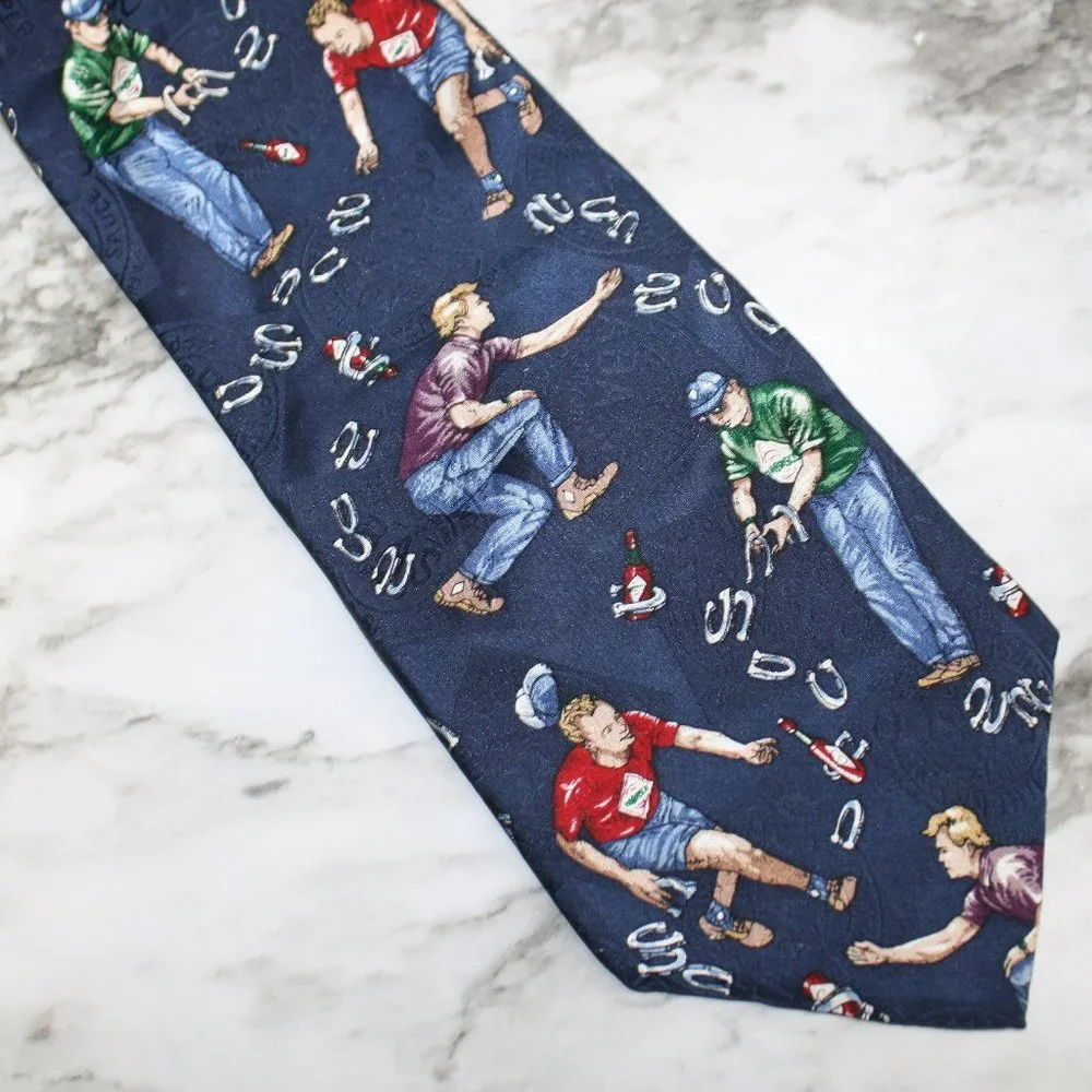 TABASCO Necktie Horseshoe Sports Colorful Blue Silk Necktie Summer Accessory